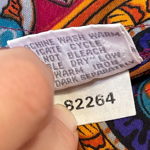 Sharpely | VTG Geo Print Cinched Waist Long Sleeve Round Neck Lightweight Blouse - Picture 9 of 11